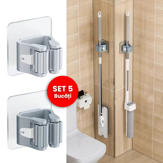 Set 5 Suport Multifuncțional pentru Mop, Mătură & Obiecte – Fără Găurire